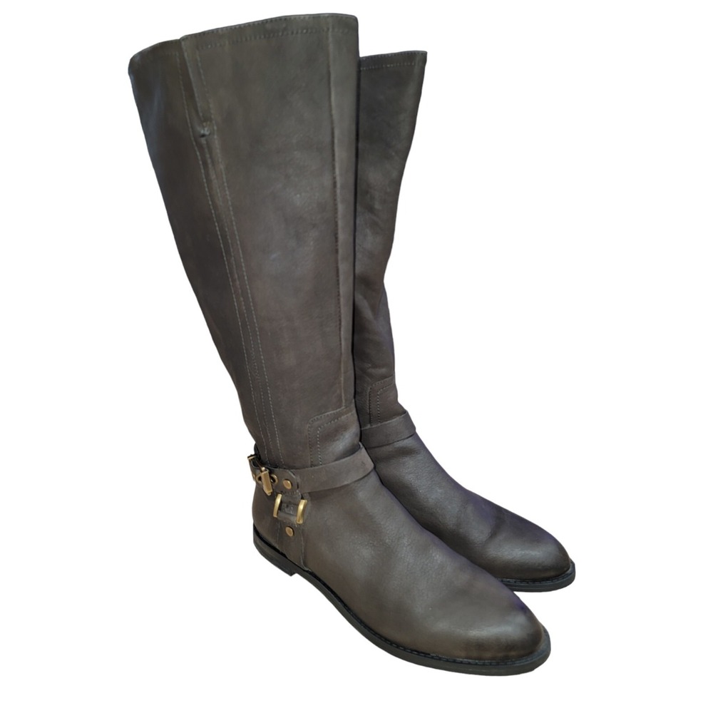 Franco Sarto Women's Vantage Dark Gray Soft Leather Riding Harness Boots Sz 9.5M